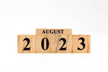 Photo for August 2023 written on wooden blocks isolated on white background with copy space. - Royalty Free Image