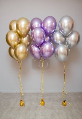 Photo for Chrome balloons in the birthday room - Royalty Free Image