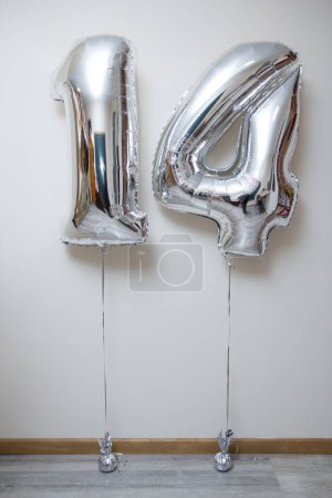 silver foil numbers 14 balloons