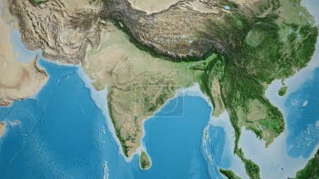 Primer plano de un mapa centrado en la India