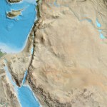 Close-up of asatellite map centered on Jordan