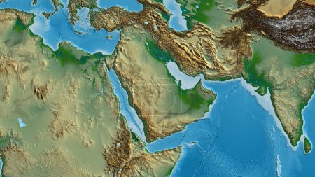 Mapa físico del globo centrado en Arabia Saudita
