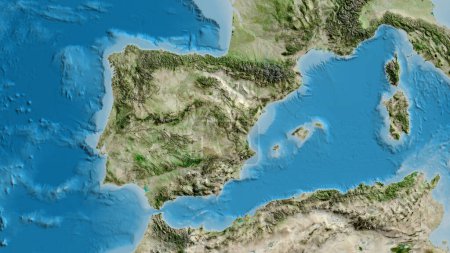 Close-up of asatellite map centered on Spain