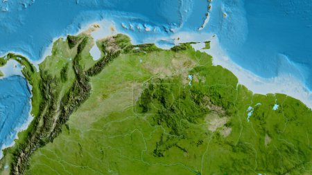 Close-up of asatellite map centered on Venezuela