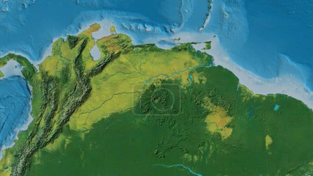 Close-up of atopographic map centered on Venezuela