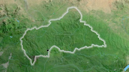 Téléchargez les photos : Gros plan de la frontière centrafricaine sur une carte satellite. Point capital. Lueur autour de la forme du pays. - en image libre de droit