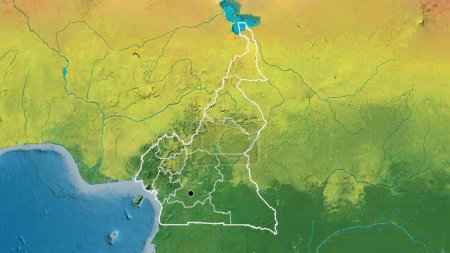 Téléchargez les photos : Gros plan sur la frontière camerounaise et ses frontières régionales sur une carte topographique. Point capital. contour autour de la forme du pays. - en image libre de droit