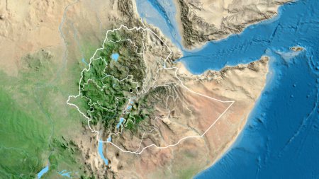 Photo for Close-up of the Ethiopia border area and its regional borders on a satellite map. Capital point. Outline around the country shape. - Royalty Free Image
