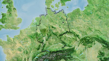 Téléchargez les photos : Gros plan de la frontière allemande sur une carte satellite. Point capital. bords biseautés de la forme du pays. - en image libre de droit