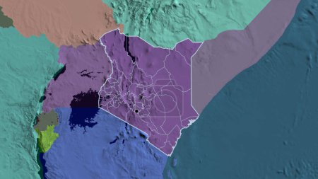 Photo for Close-up of the Kenya border area and its regional borders on a administrative map. Capital point. Outline around the country shape. - Royalty Free Image