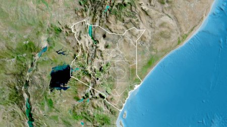 Photo for Close-up of the Kenya border area and its regional borders on a satellite map. Capital point. Outline around the country shape. - Royalty Free Image