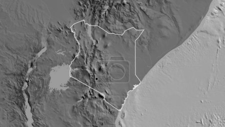 Photo for Close-up of the Kenya border area on a bilevel map. Capital point. Outline around the country shape. - Royalty Free Image