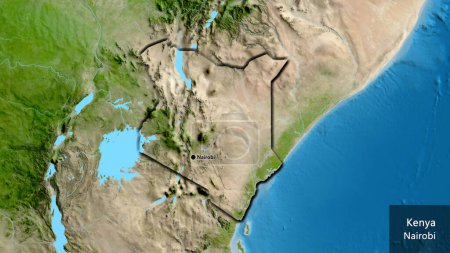 Photo for Close-up of the Kenya border area on a satellite map. Capital point. Bevelled edges of the country shape. English name of the country and its capital - Royalty Free Image