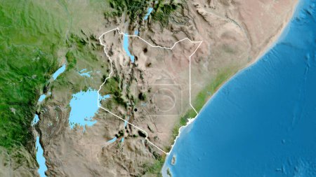 Photo for Close-up of the Kenya border area on a satellite map. Capital point. Outline around the country shape. - Royalty Free Image