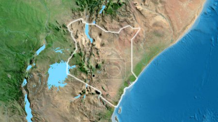Photo for Close-up of the Kenya border area on a satellite map. Capital point. Glow around the country shape. - Royalty Free Image
