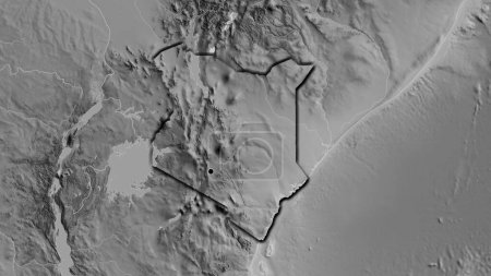 Photo for Close-up of the Kenya border area on a grayscale map. Capital point. Bevelled edges of the country shape. - Royalty Free Image