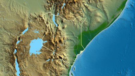 Photo for Close-up of the Kenya border area on a physical map. Capital point. Outline around the country shape. - Royalty Free Image