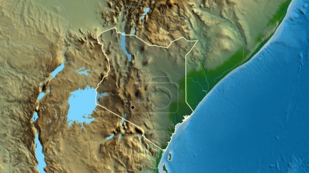 Photo for Close-up of the Kenya border area highlighting with a dark overlay on a physical map. Capital point. Outline around the country shape. - Royalty Free Image