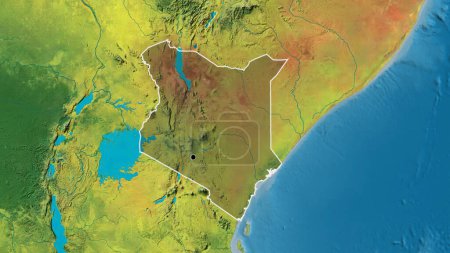 Photo for Close-up of the Kenya border area highlighting with a dark overlay on a topographic map. Capital point. Outline around the country shape. - Royalty Free Image