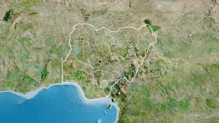 Foto de Primer plano de la zona fronteriza de Níger y sus fronteras regionales en un mapa satelital. Punto capital. Esquema alrededor de la forma del país. - Imagen libre de derechos
