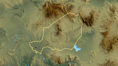 Foto de Primer plano de la zona fronteriza de Níger en un mapa de ayuda. Punto capital. Esquema alrededor de la forma del país. - Imagen libre de derechos