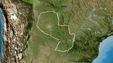Foto de Primer plano de la zona fronteriza de Paraguay en un mapa satelital. Punto capital. Esquema alrededor de la forma del país. - Imagen libre de derechos