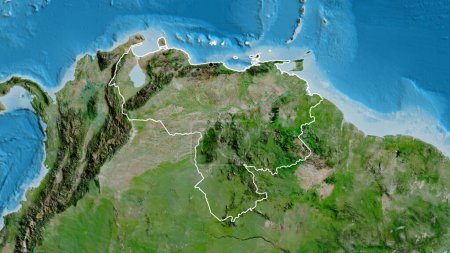 Foto de Primer plano de la zona fronteriza de Venezuela en un mapa satelital. Punto capital. Esquema alrededor de la forma del país. - Imagen libre de derechos