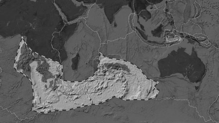 Téléchargez les photos : Superficie de la plaque tectonique de la mer de Banda tracée et extraite d'une carte globale d'élévation à bille dans la projection cylindrique de Patterson - en image libre de droit
