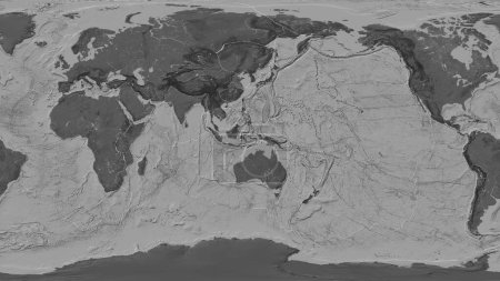 Téléchargez les photos : Carte de l'élévation du niveau du monde dans la projection cylindrique Patterson transformée au centre de la plaque tectonique de la mer de Banda - en image libre de droit