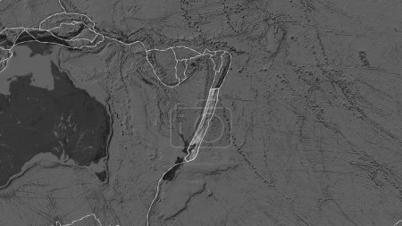 Foto de Placas tectónicas bordes de áreas adyacentes al área de placa Kermadec en el mapa de bilevel en la proyección cilíndrica Patterson - Imagen libre de derechos