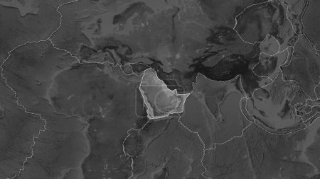 Photo for Tectonic plates borders of areas adjacent to the Arabian plate area on the grayscale map in the Patterson Cylindrical projection - Royalty Free Image