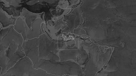 Téléchargez les photos : Plaques tectoniques bordures des zones adjacentes à la zone de plaque de la mer de Banda sur la carte en niveaux de gris dans la projection cylindrique Patterson - en image libre de droit
