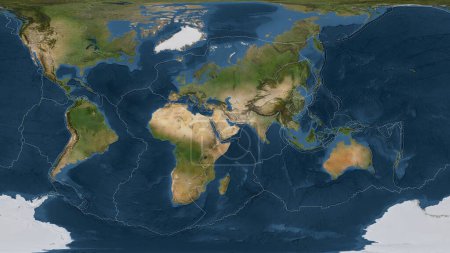 Photo for Satellite imagery map of the world in the Patterson Cylindrical projection transformed to the center of the Arabian tectonic plate - Royalty Free Image