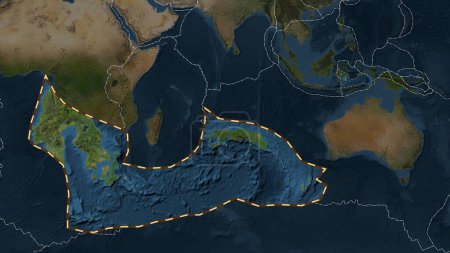 Téléchargez les photos : Superficie de la plaque tectonique de la mer de Banda tracée et extraite d'une carte d'imagerie satellitaire globale dans la projection cylindrique de Patterson - en image libre de droit