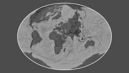 Photo for Bilevel elevation map of the world in the Fahey projection transformed to the center of the Arabian tectonic plate - Royalty Free Image