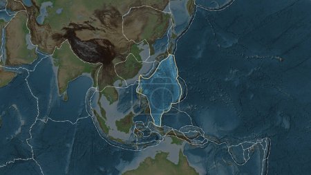 Foto de Placas tectónicas bordes de áreas adyacentes a la zona de placas del Mar de Filipinas en el mapa topográfico en la proyección de Fahey - Imagen libre de derechos