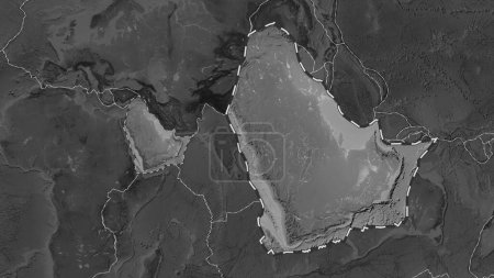 Photo for Area of the Arabian tectonic plate outlined and extracted from a global grayscale elevation map in the Fahey projection - Royalty Free Image