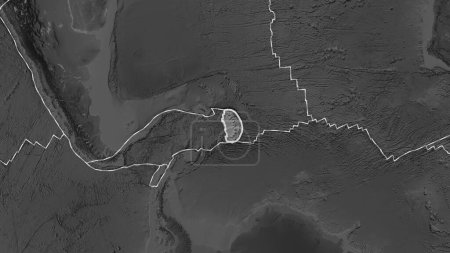 Foto de Placas tectónicas bordes de áreas adyacentes al área de la placa Sandwich en el mapa de escala de grises en la proyección de Fahey - Imagen libre de derechos