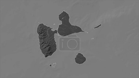 Téléchargez les photos : Guadeloupe tracée sur une carte d'altitude de Bilevel avec lacs et rivières - en image libre de droit