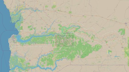 Photo for Gambia outlined on a topographic, OSM standard style map - Royalty Free Image