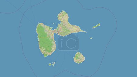 Téléchargez les photos : Guadeloupe tracée sur une carte topographique de style standard OSM - en image libre de droit
