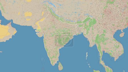 Photo for India outlined on a topographic, OSM standard style map - Royalty Free Image