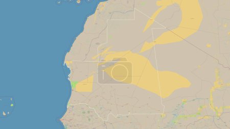 Photo for Mauritania outlined on a topographic, OSM standard style map - Royalty Free Image