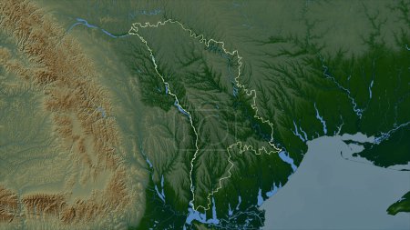 Téléchargez les photos : Moldavie tracée sur une carte d'altitude colorée avec lacs et rivières - en image libre de droit