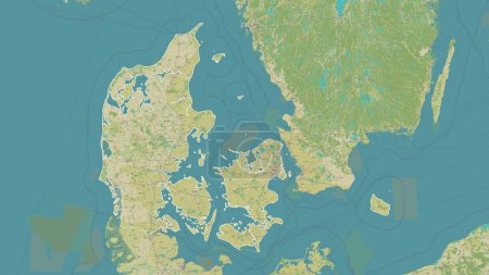 Photo for Denmark outlined on a topographic, OSM Humanitarian style map - Royalty Free Image