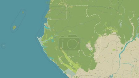 Téléchargez les photos : Gabon tracé sur une carte topographique de style humanitaire de l'OSM - en image libre de droit