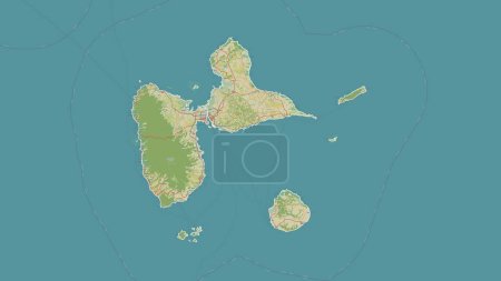 Téléchargez les photos : Guadeloupe tracée sur une carte topographique de style humanitaire de l'OSM - en image libre de droit