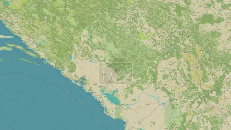 Photo for Montenegro outlined on a topographic, OSM Humanitarian style map - Royalty Free Image