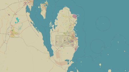 Photo for Qatar outlined on a topographic, OSM Humanitarian style map - Royalty Free Image