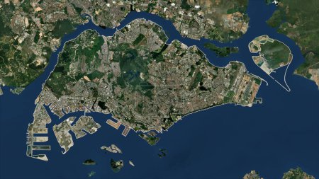 Foto de Singapur en un mapa satelital de baja resolución - Imagen libre de derechos